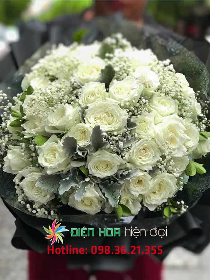 Bó hoa hồng trắng tone nhẹ - DH237
